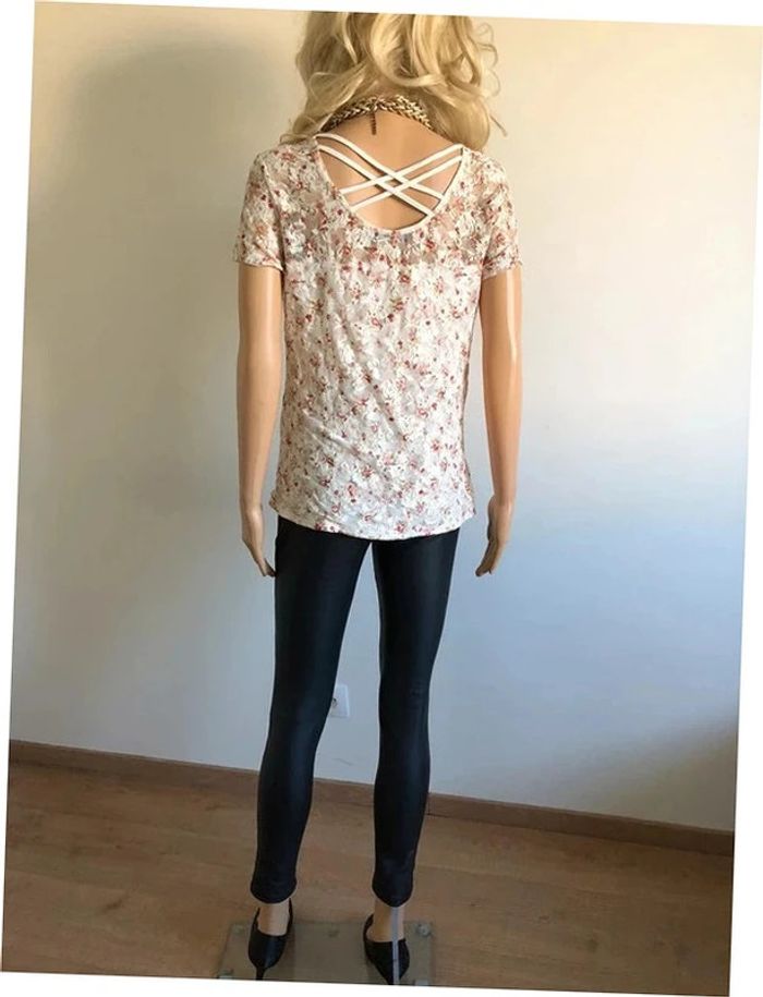 Haut blanc écru en dentelle à manches courtes Mim taille S TBE - photo numéro 9