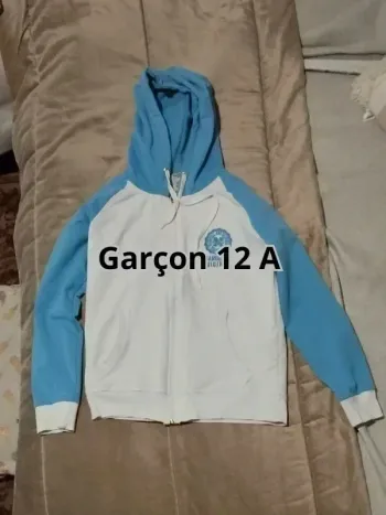 Gilet zippée à capuche Marshall Blanc et bleu azur garçon 12 ans