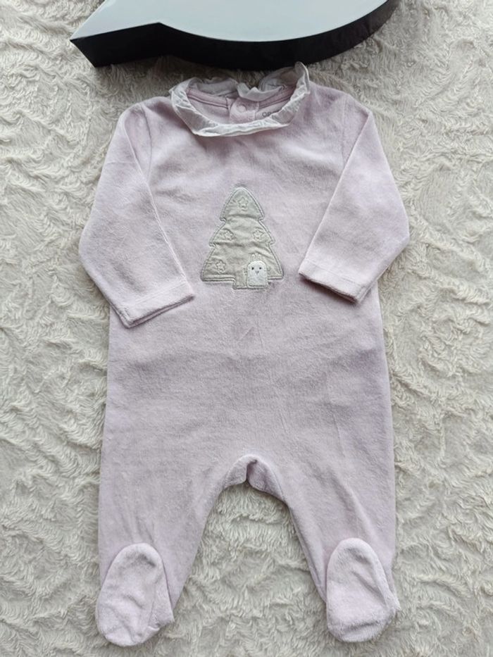 Pyjama grenouillère velours Fille 3 mois Noël lapin sapin étoiles Obaïbi - photo numéro 2