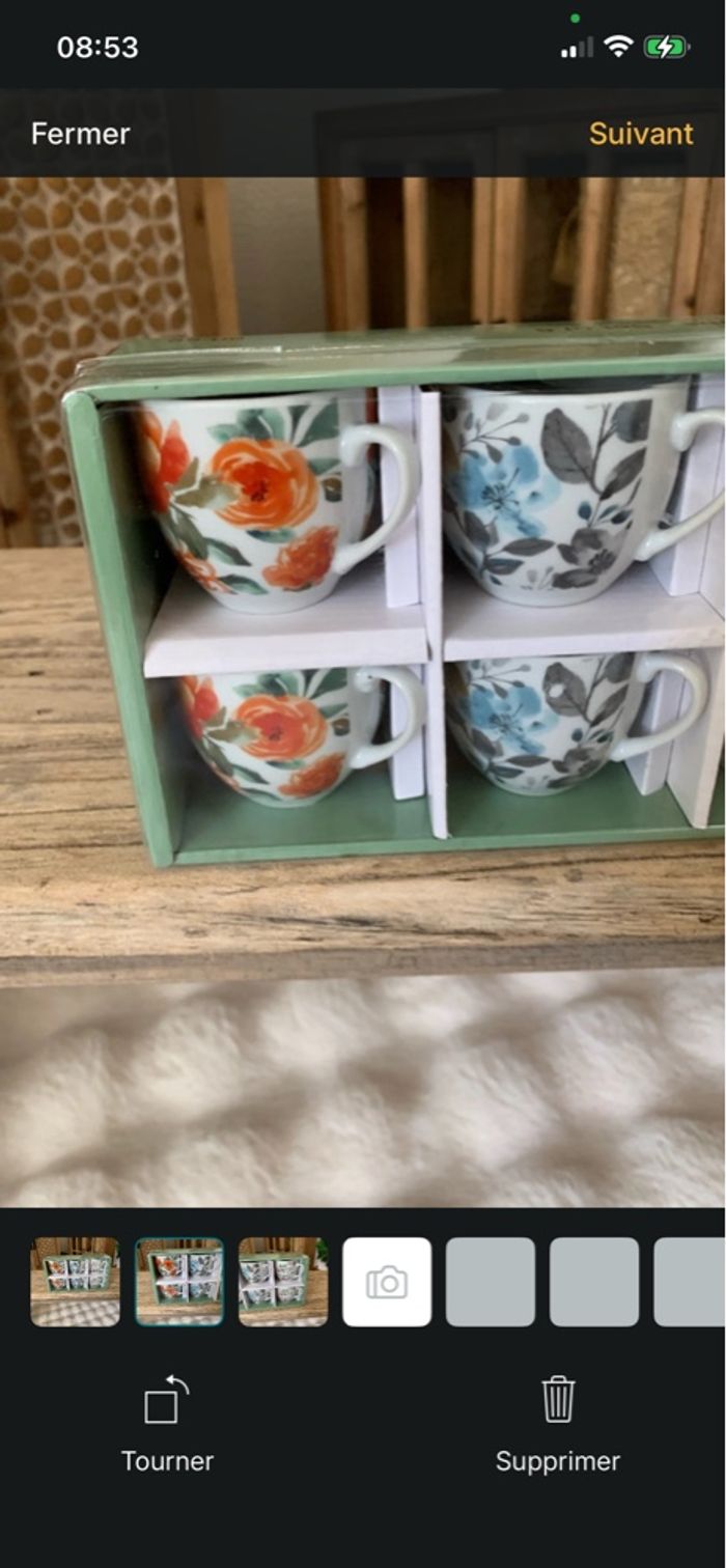 Coffret de six tasses à café fleuries neuf - photo numéro 3