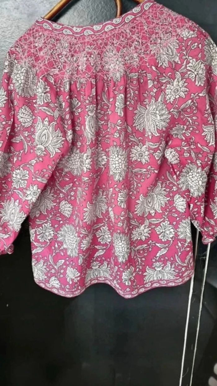 Blouse imprimée en coton bio fushia Libellule - photo numéro 3