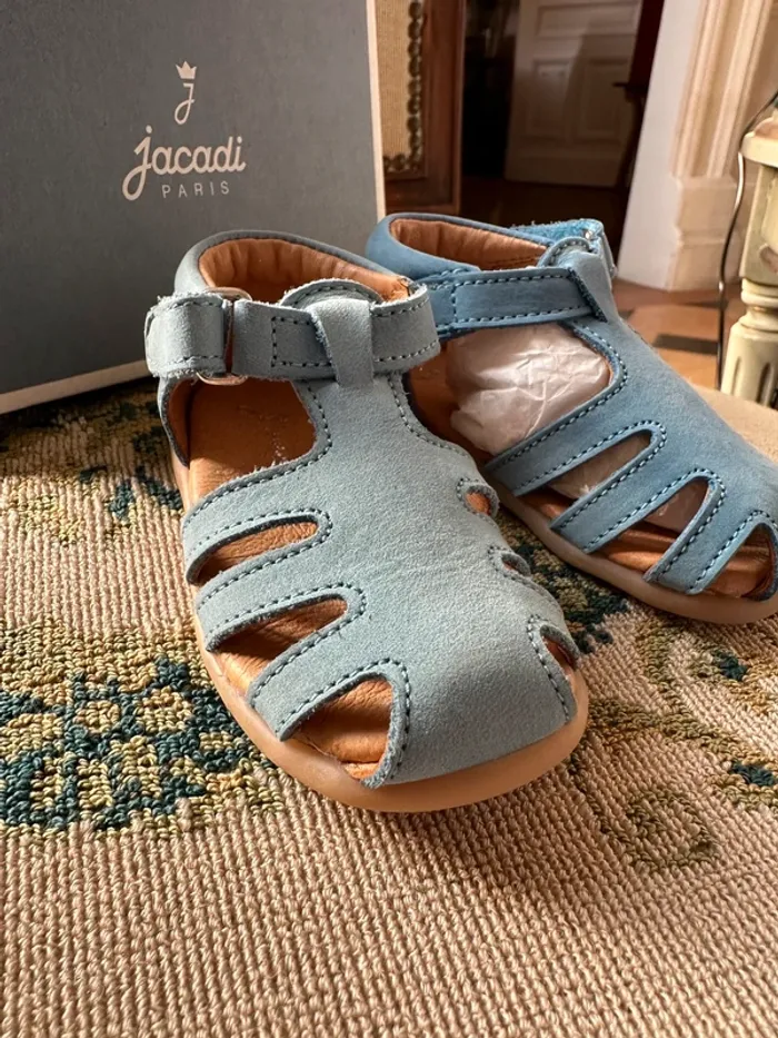 NEUF Chaussures sandales cuir Jacadi bleu ciel clair garçon 18 bébé Caramel - photo numéro 2