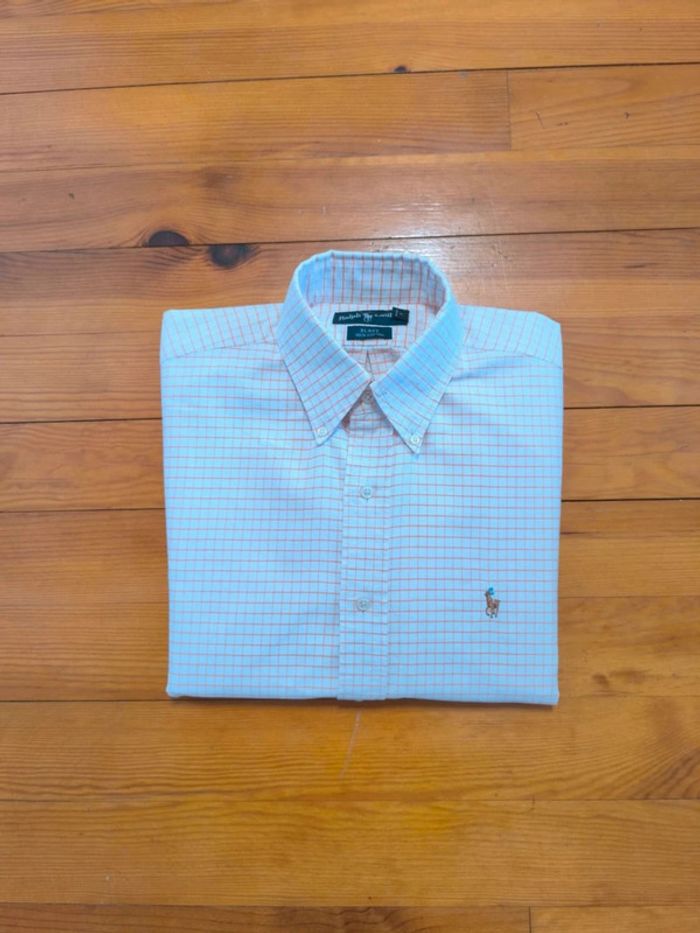 Chemisette à carreaux - Ralph Lauren - Blake - Logo brodé premium - Blanc, orange - Taille M - photo numéro 2