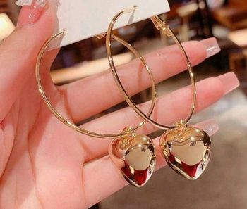 Boucles d'oreilles créoles forme pendentif forme cœur acier inoxydable doré