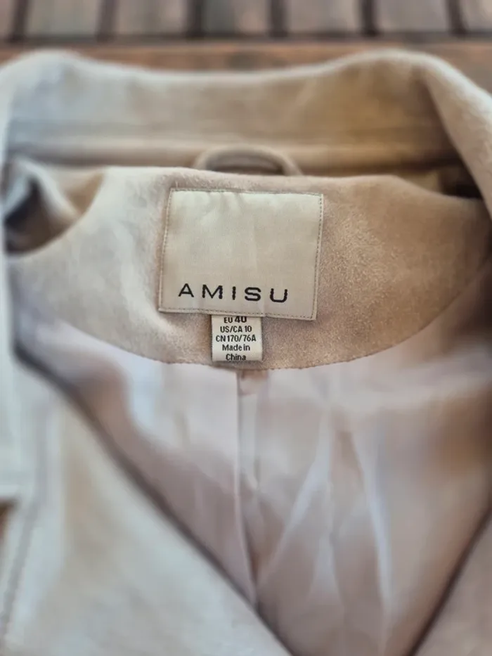 Veste / Perfecto suedine taupe a franges Amisu T.40 - photo numéro 5
