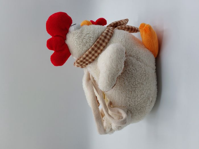 Peluche sac doudou coq poule blanche FIZZI env. 30 cm écharpe carreaux panier - photo numéro 3