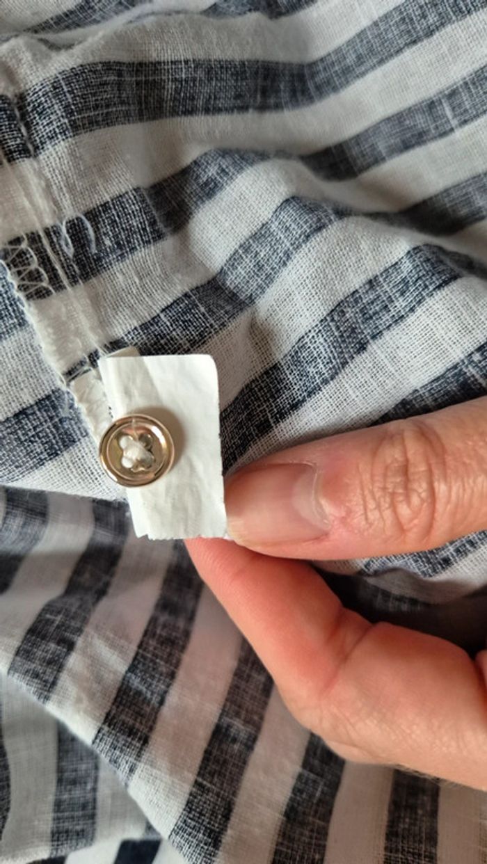 Chemise en lin rayé blanche et bleu marine Zara 🔮 Taille S - photo numéro 3