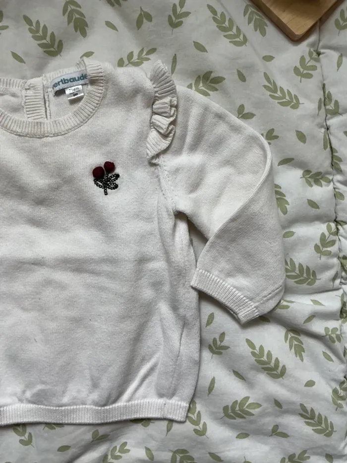 pull léger blanc avec volants 9 mois vertbaudet - photo numéro 4