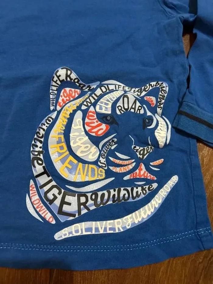 T shirt à manches longues garcon en coton bleu motif tigre S.Oliver Taille 92-98 cm soit 3ans - photo numéro 2