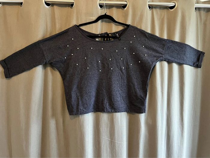 pull bleu marine à perles - photo numéro 2