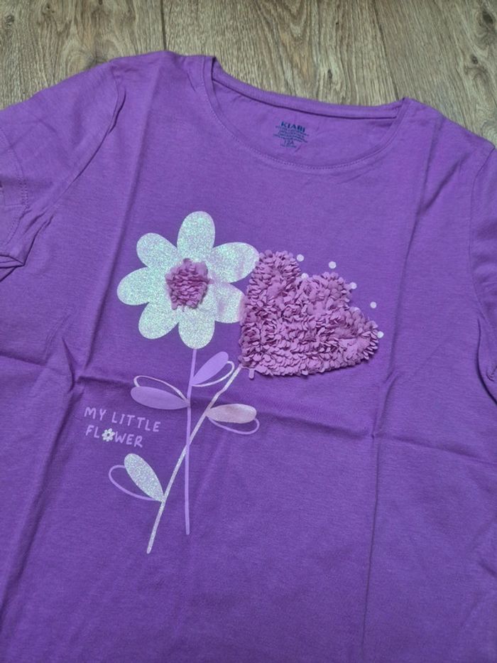 Tee-shirt MC kiabi violet "my little flower" 12 ans neuf jamais porté - photo numéro 2
