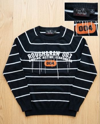 Pull Streetwear Noir Rayé - Imprimés Graphiques "ROUGH & RAW"