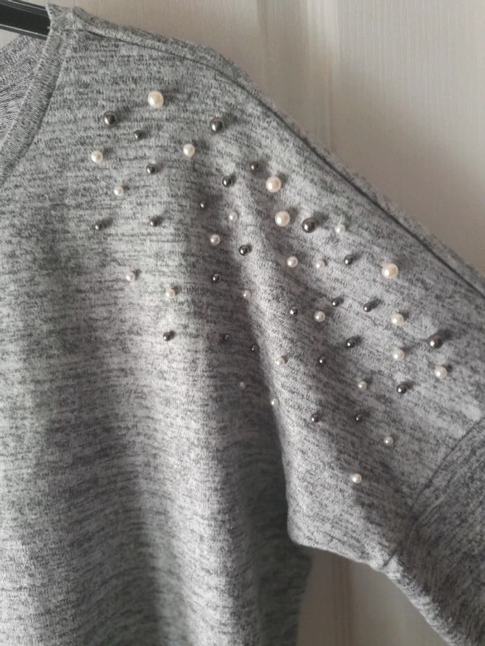 Haut gris chiné avec perles L - photo numéro 2