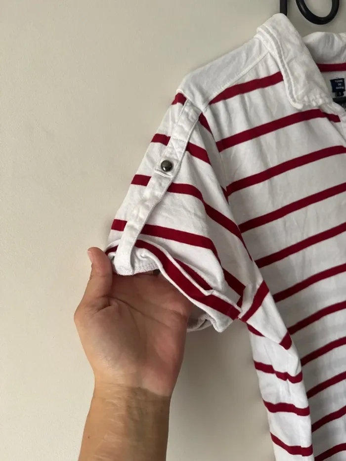 👚T- shirt femme - terre de Marins- blanc et rouge- très bon état - taille 5 - photo numéro 2