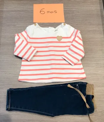 Marinière rose + jean souple 6 mois obaibi