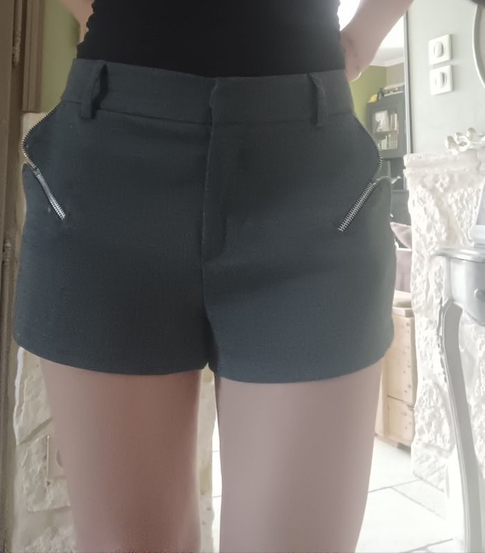 Short Femme laine Bel Air 36 S gris moyen zip TBE passant ceinture