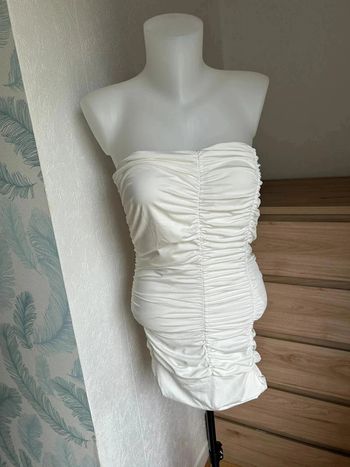 Robe bustier moulante blanche drapée sans manches– Taille S – Boutique bohème