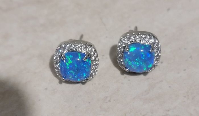 Boucle d'oreille opale bleue s925 en argent - photo numéro 7