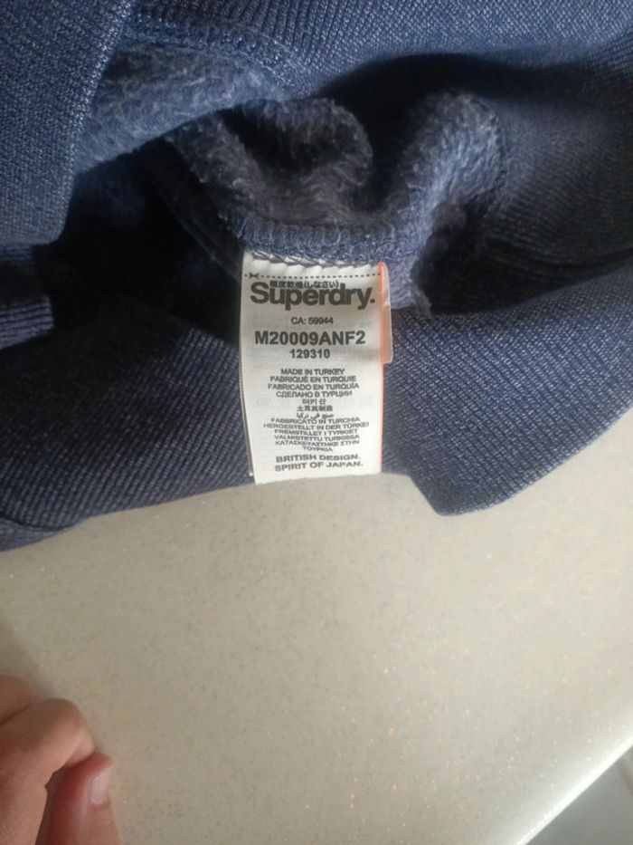 Sweat Superdry hood label, bleu gris taille M - photo numéro 5