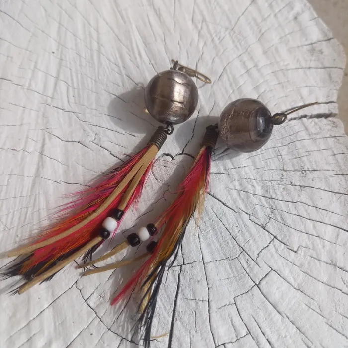 Boucles d'oreilles vintage pendantes plume - photo numéro 2