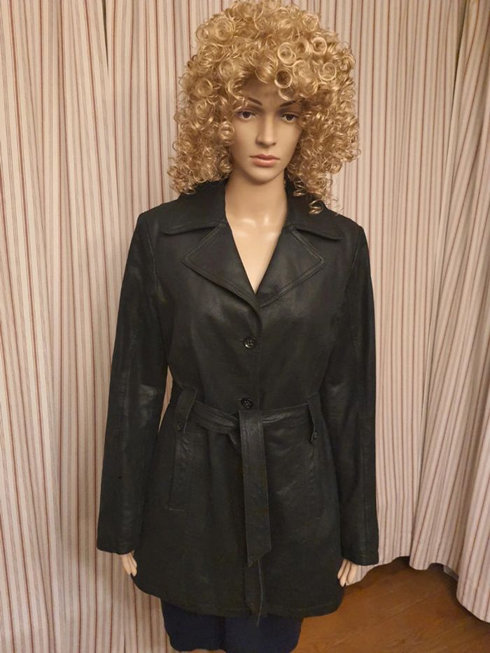Veste longue cuir noir Authentic taille 40 - photo numéro 2