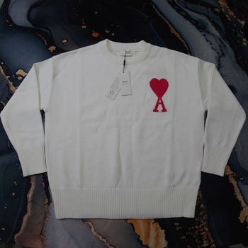 Pull AMI Alexandre Mattiussi Homme Blanc Cœur Rouge Taille M