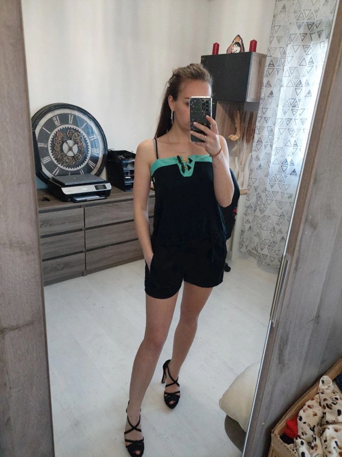 Combishort femme noire et bleu t36