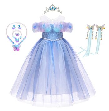 Déguisement robe princesse bleu perle petit papillon et ces accessoires Taille 5-6ans