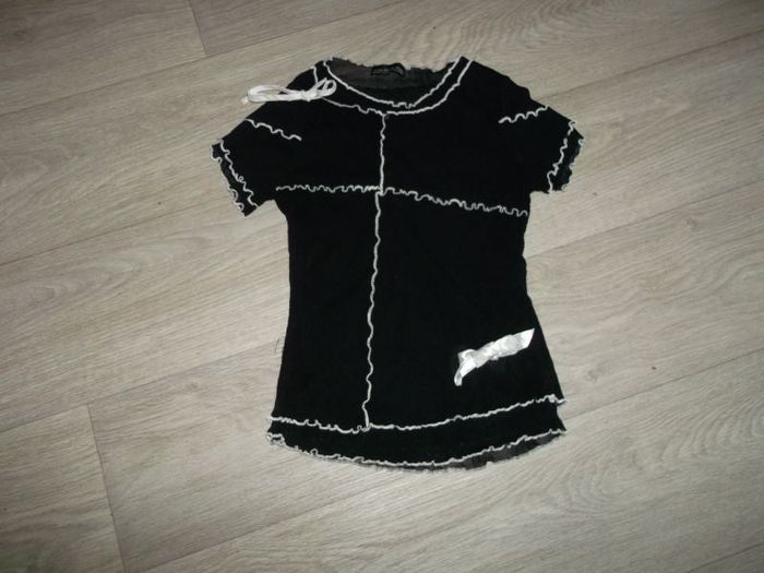 Tee shirt AFFAIRE DE MODE voile noir décos blanches taille 36 TBE