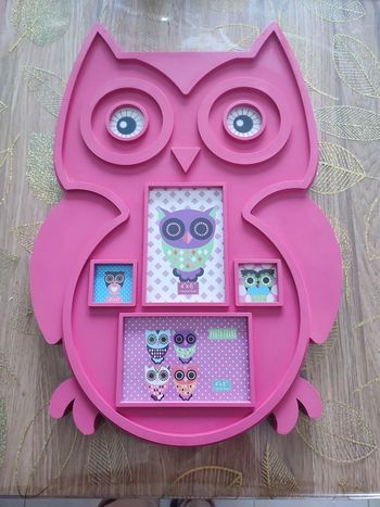 Cadre photo mural hibou rose 