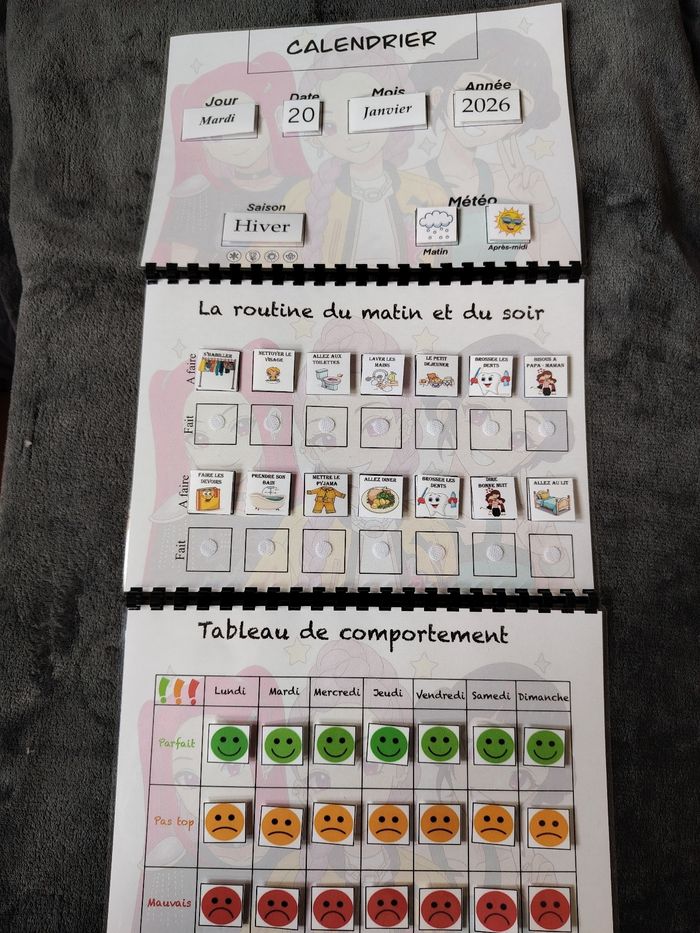 Trio k pop fiches comportement plus ma routine plus calendrier