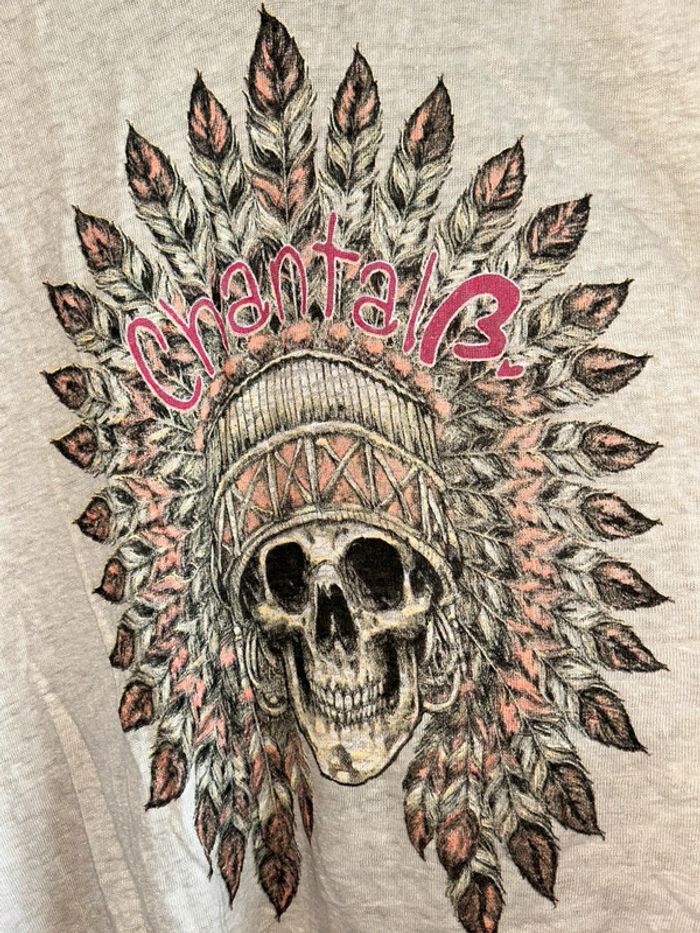 Long t-shirt col v skull Chantal B taille unique - photo numéro 2