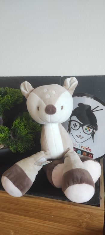 Nattou Doudou Peluche  Cerf faon biche Fanny Oscar Beige Blanc marron Tâches