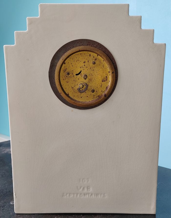 Pendule ancienne faïence V. B Septfontaines décor Delft bleu - photo numéro 2