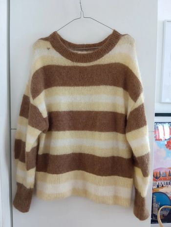 Pull H&M mohair rayures jaune/marron/blanc taille Xs pour un porté oversize convient jusqu'à L
