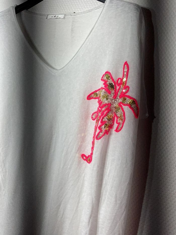 T-shirt « palmier » femme taille unique (38-44)- new sunshine - neuf avec étiquette - photo numéro 2
