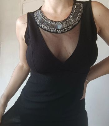 haut top femme y2k 90 2000 taille s 36 m 38 noir argenté haut perlé