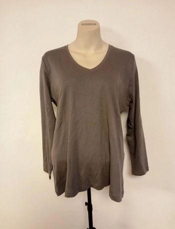 T-shirt manches longues gris brun M&S Mode col en V