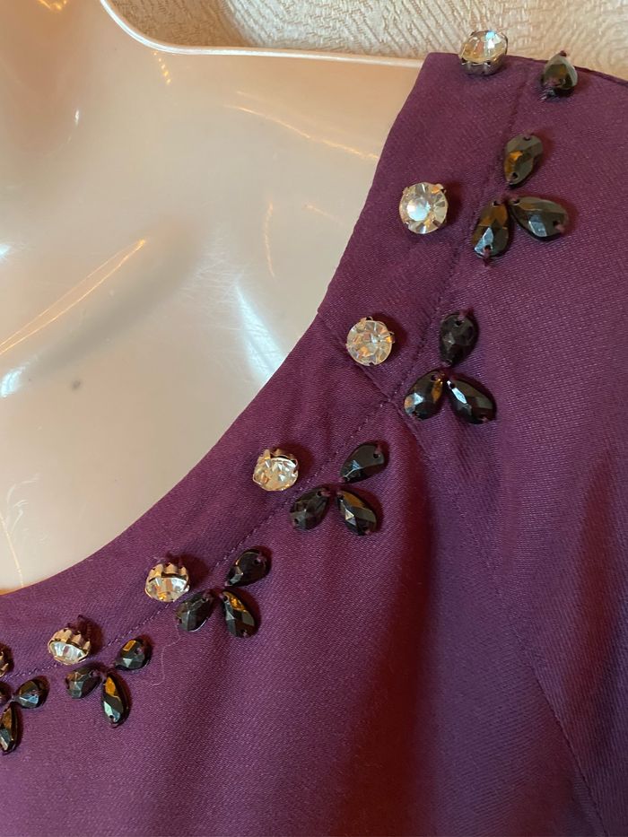 Tunique blouse Maison 1.2.3 taille 44 violet prune perles - photo numéro 2