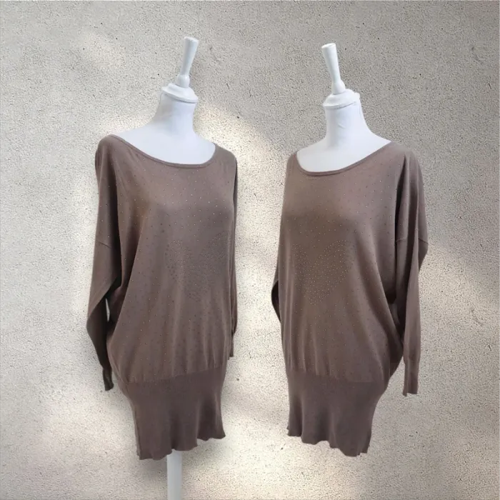 Robe pull oversize coton et soie beige avec strass taille S - photo numéro 2