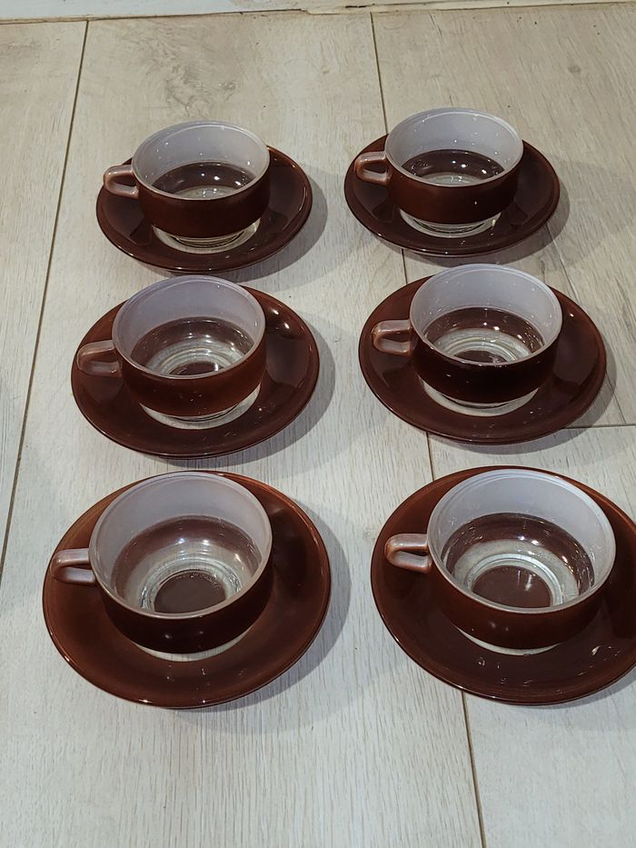 6 tasses et sousoupes Duralex couleur - vintage