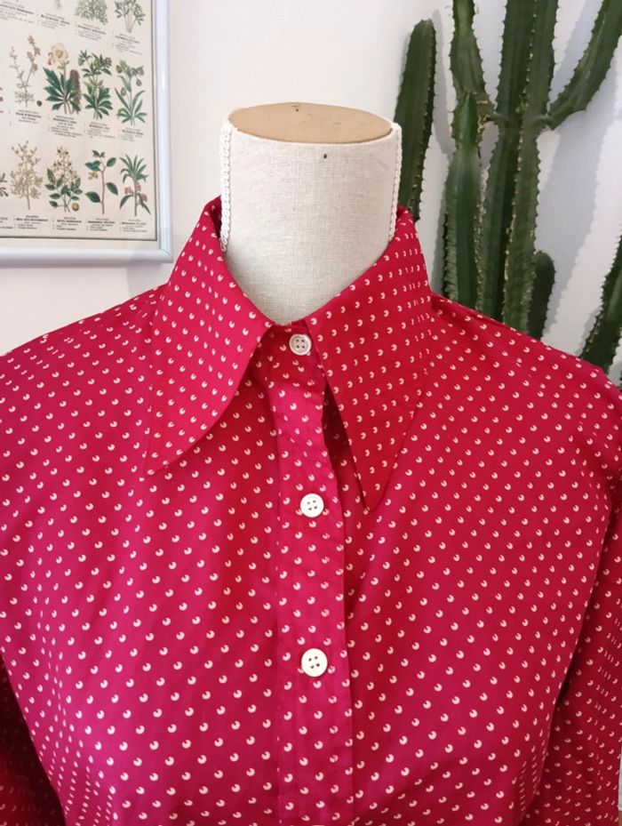 Chemise col pointu pelle à tarte vintage bordeaux motifs beige taille 38 estimée - photo numéro 2