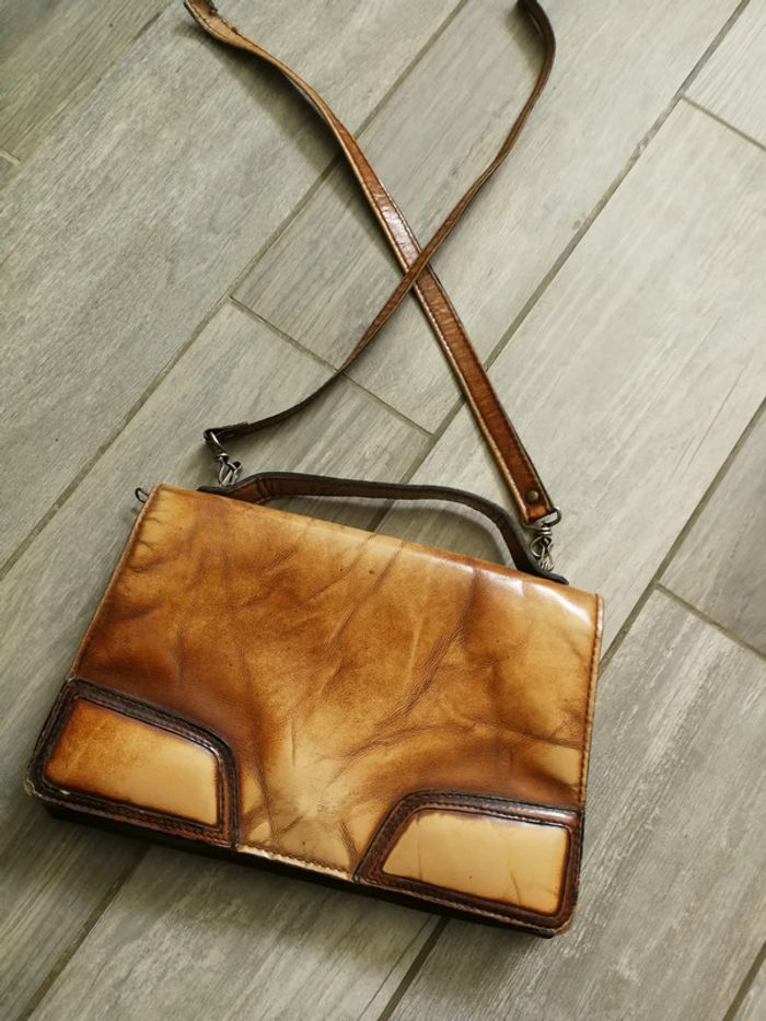 Sac à main vintage en cuir marron beige - photo numéro 18