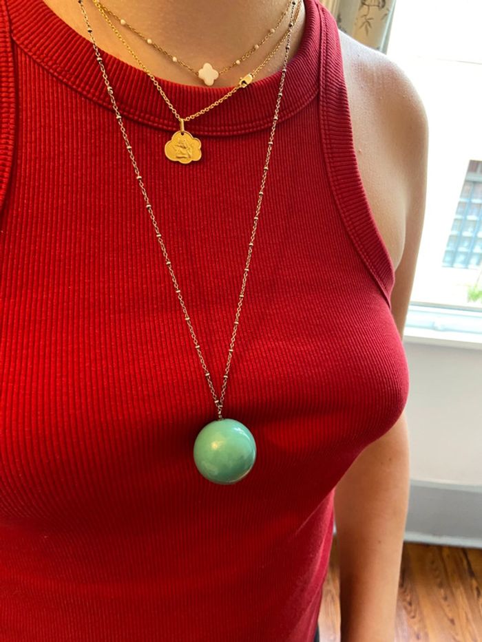 Sautoir argenté pendentif boule verte Cyrillus - photo numéro 3