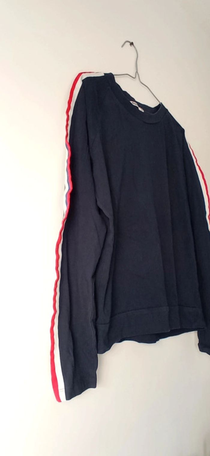 pull sweatshirt sweater sweat bleu rayures manches large bizzbee femme M 38 acubi - photo numéro 2
