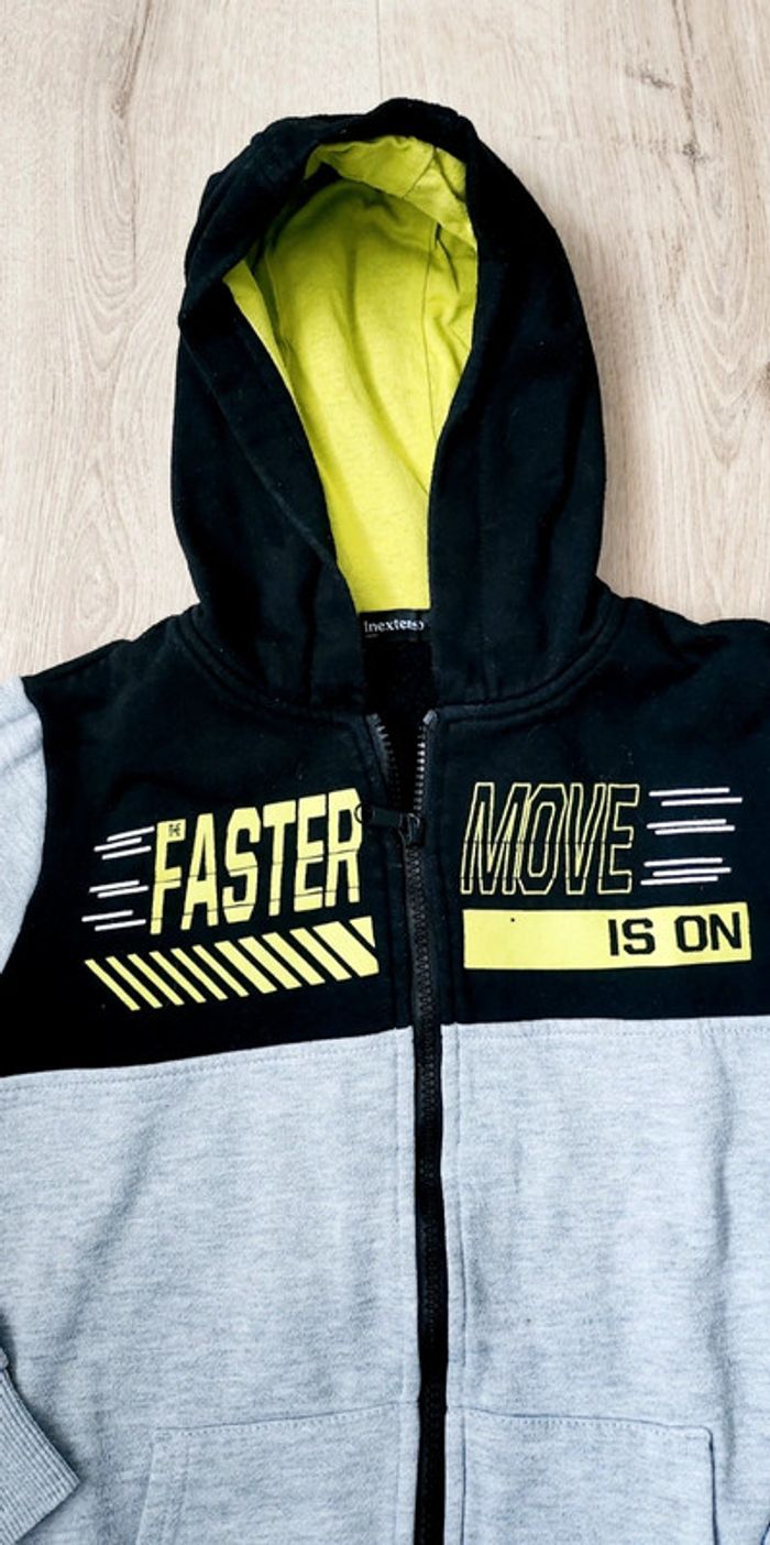 Gilet à capuche zippé garçon gris noir et jaune taille 12 ans In Extenso - photo numéro 2