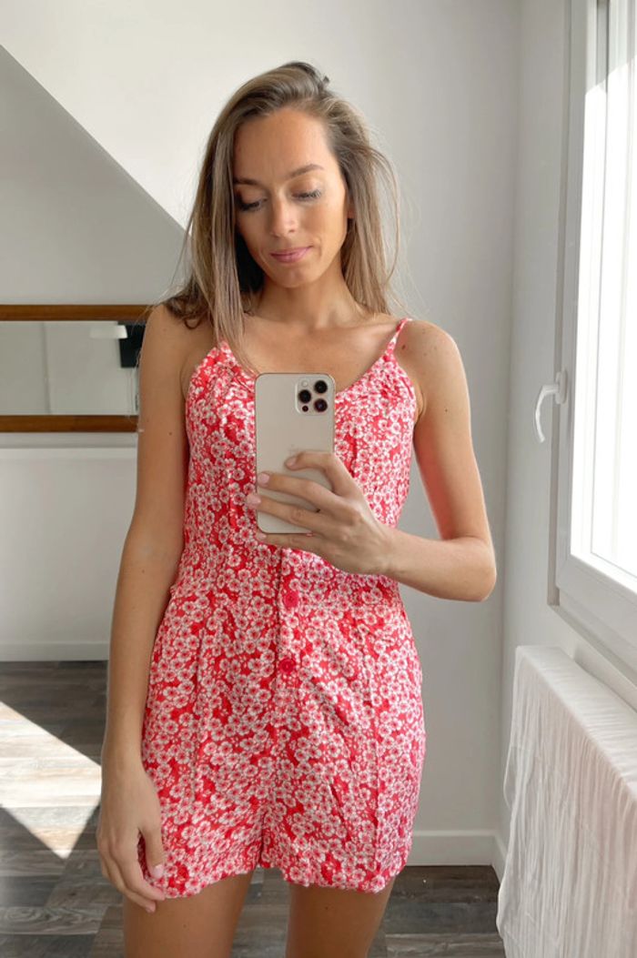 Combi short à motifs fleurs rouge et blanc Pimkie