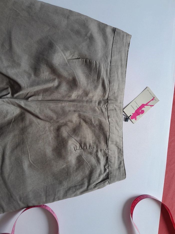 Beau pantalon large lin coton Larah createur modèle Nora taupe - photo numéro 9