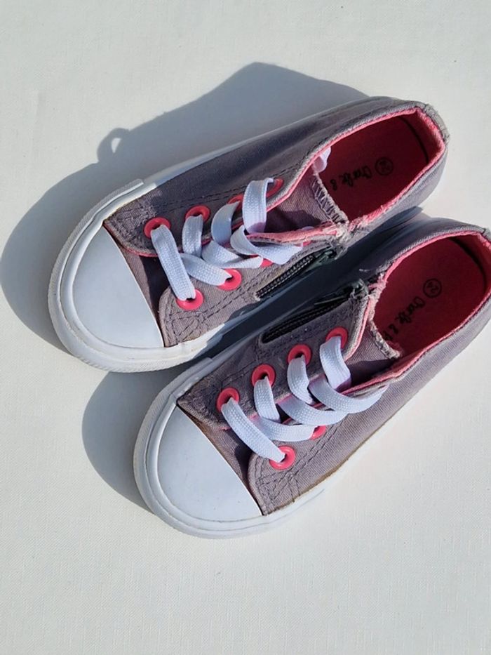 💞 Tennis en toile grise et rose 💞