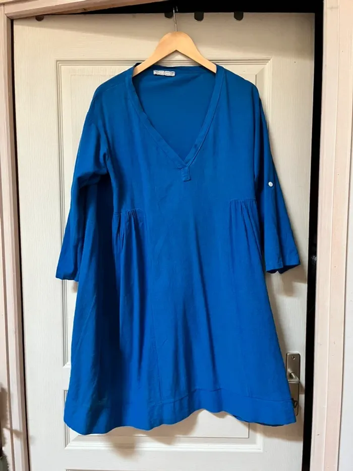 Joli Robe Bleue en lin & coton - Taille 42